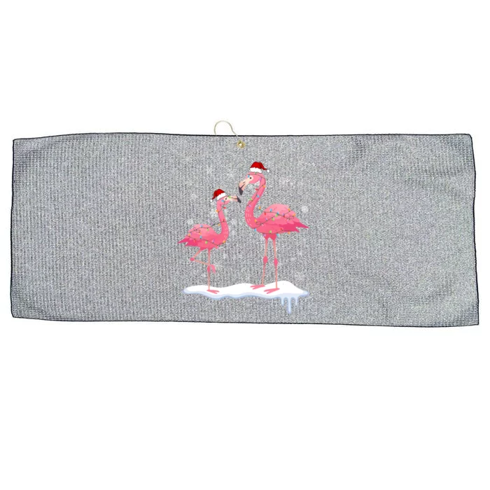 Flamingo Christmas Tree Santa Hat Gift Large Microfiber Waffle Golf Towel