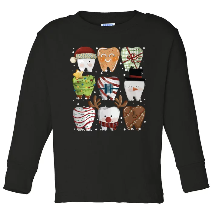 Funny Christmas Teeth Dentist Toddler Long Sleeve Shirt