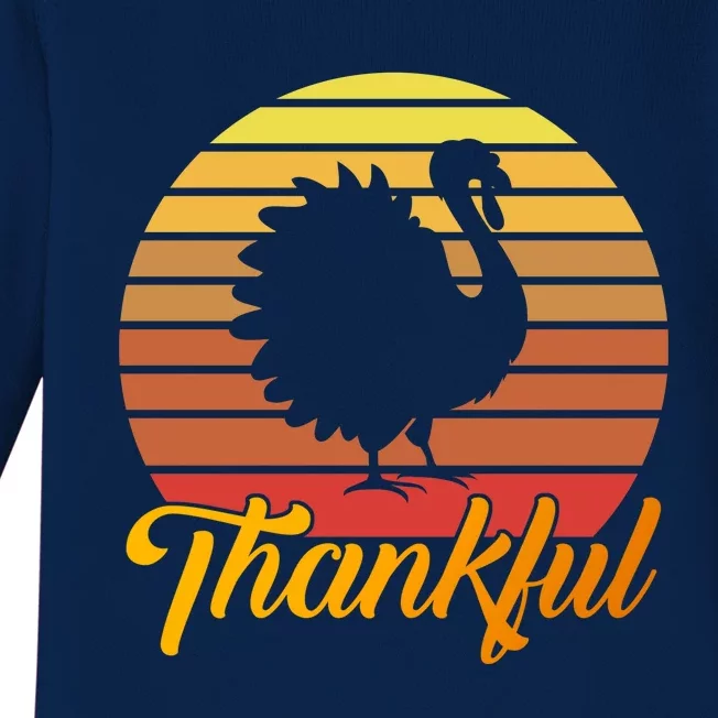 Funny Cute Thankful Turkey Retro Sunset, Thankful Grateful Blessed Autumn Fall 2 Baby Long Sleeve Bodysuit