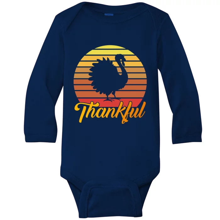 Funny Cute Thankful Turkey Retro Sunset, Thankful Grateful Blessed Autumn Fall 2 Baby Long Sleeve Bodysuit