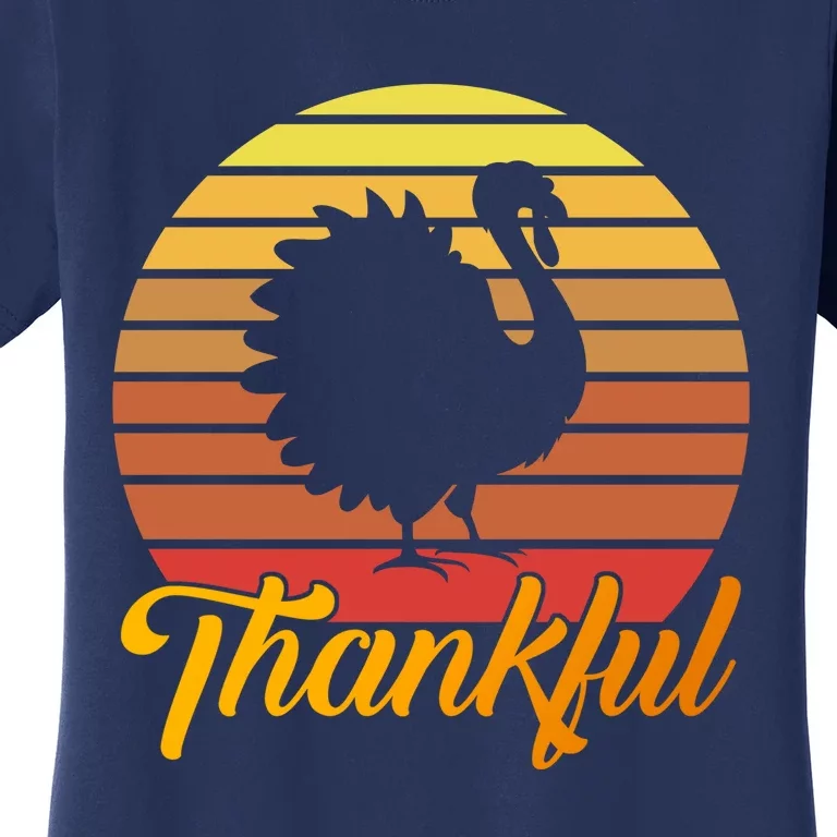 Funny Cute Thankful Turkey Retro Sunset, Thankful Grateful Blessed Autumn Fall 2 Women's T-Shirt