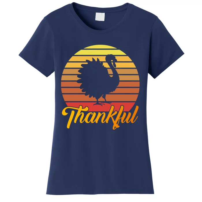 Funny Cute Thankful Turkey Retro Sunset, Thankful Grateful Blessed Autumn Fall 2 Women's T-Shirt