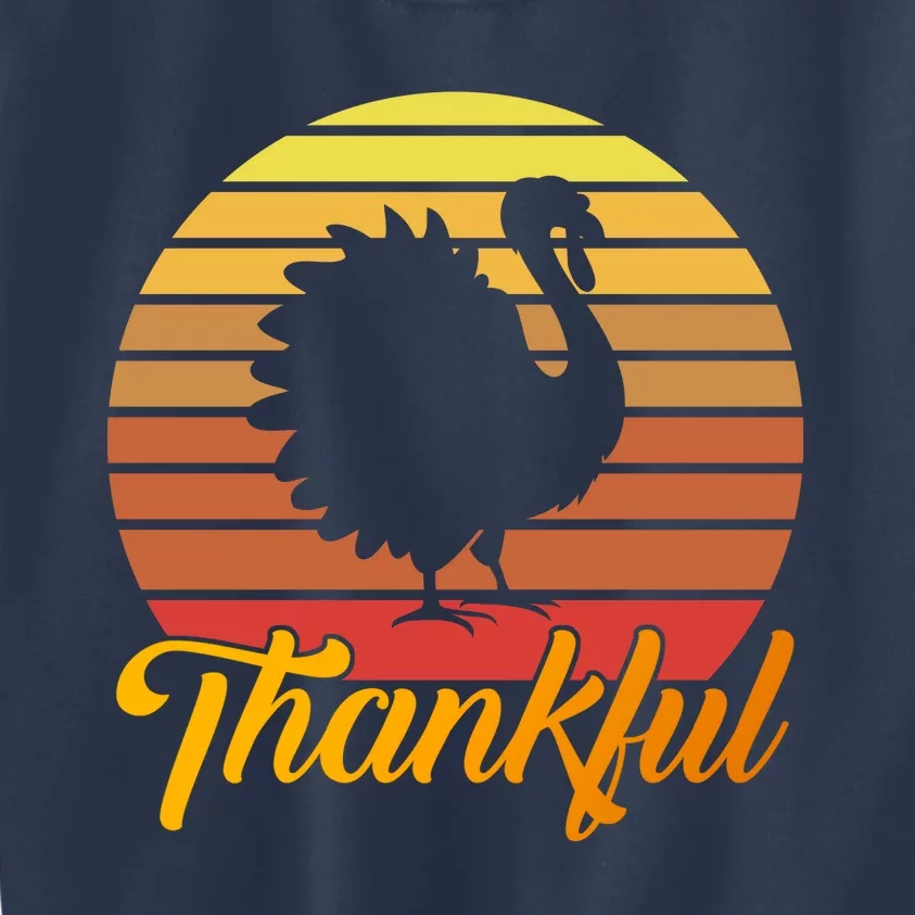 Funny Cute Thankful Turkey Retro Sunset, Thankful Grateful Blessed Autumn Fall 2 Kids Sweatshirt