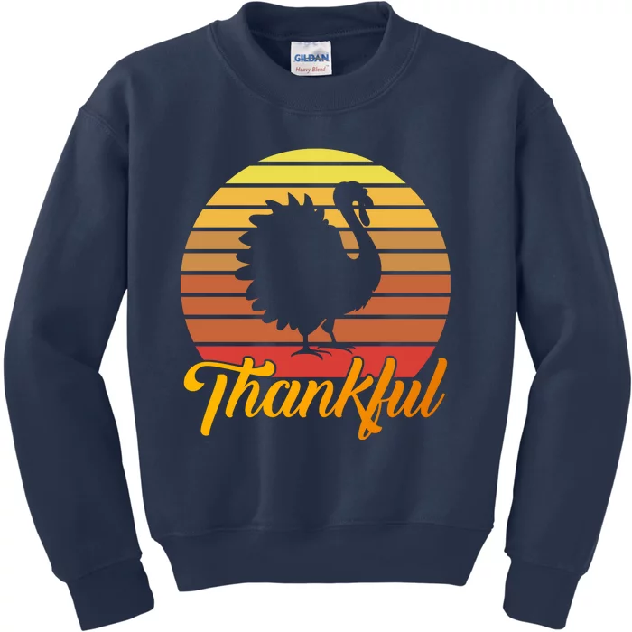 Funny Cute Thankful Turkey Retro Sunset, Thankful Grateful Blessed Autumn Fall 2 Kids Sweatshirt