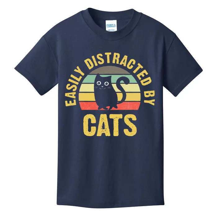 Funny Cat Theme For Cats Lover Easily Distracted By Cats Kids T-Shirt