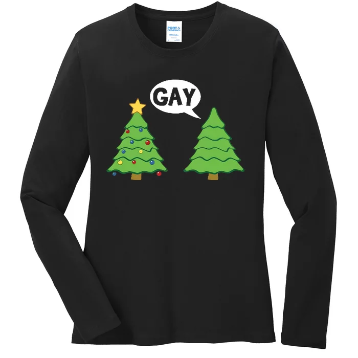 Funny Christmas Tree Gay Lgbtq Christmas Ladies Long Sleeve Shirt