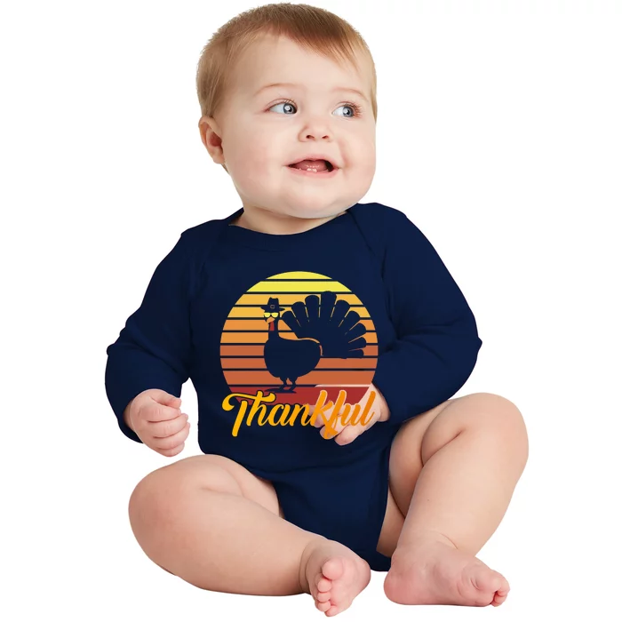 Funny Cute Thankful Turkey Sunset Retro, Thankful Grateful Blessed Autumn Fall 2 Baby Long Sleeve Bodysuit