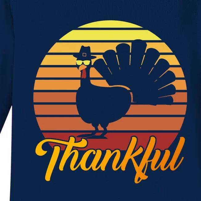 Funny Cute Thankful Turkey Sunset Retro, Thankful Grateful Blessed Autumn Fall 2 Baby Long Sleeve Bodysuit