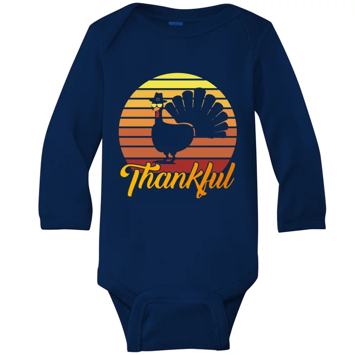 Funny Cute Thankful Turkey Sunset Retro, Thankful Grateful Blessed Autumn Fall 2 Baby Long Sleeve Bodysuit