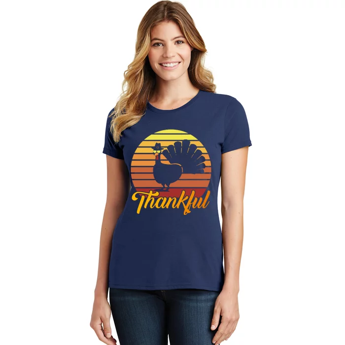 Funny Cute Thankful Turkey Sunset Retro, Thankful Grateful Blessed Autumn Fall 2 Women's T-Shirt