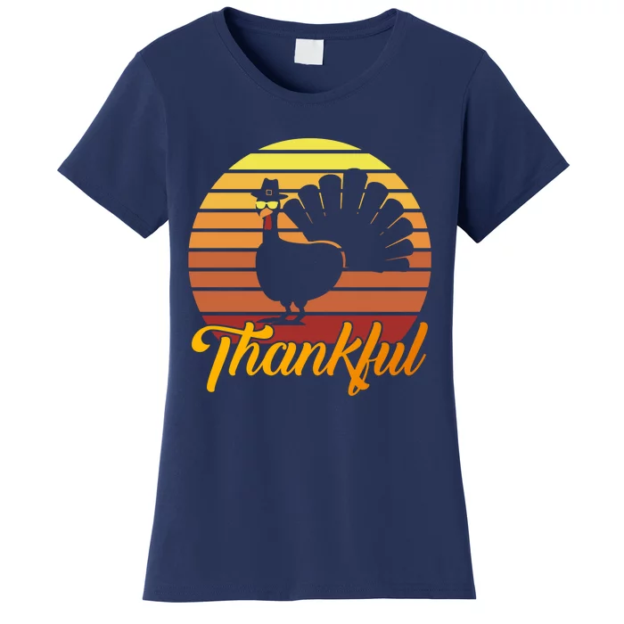 Funny Cute Thankful Turkey Sunset Retro, Thankful Grateful Blessed Autumn Fall 2 Women's T-Shirt