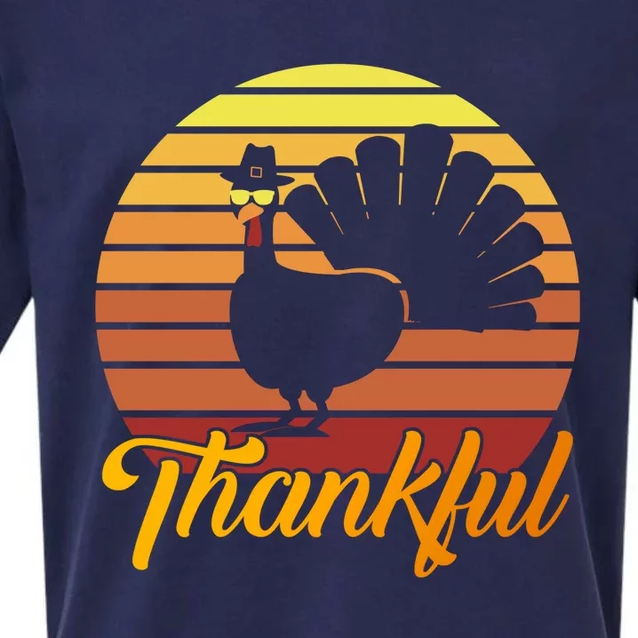 Funny Cute Thankful Turkey Sunset Retro, Thankful Grateful Blessed Autumn Fall 2 Sueded Cloud Jersey T-Shirt