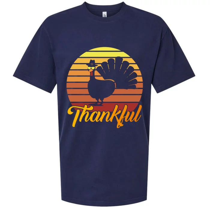 Funny Cute Thankful Turkey Sunset Retro, Thankful Grateful Blessed Autumn Fall 2 Sueded Cloud Jersey T-Shirt