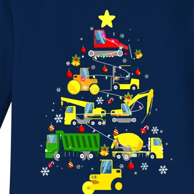 Funny Construction Trucks Christmas Tree Baby Long Sleeve Bodysuit