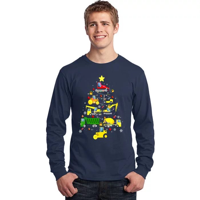 Funny Construction Trucks Christmas Tree Tall Long Sleeve T-Shirt