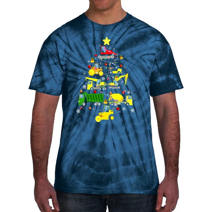 Funny Construction Trucks Christmas Tree Tie-Dye T-Shirt