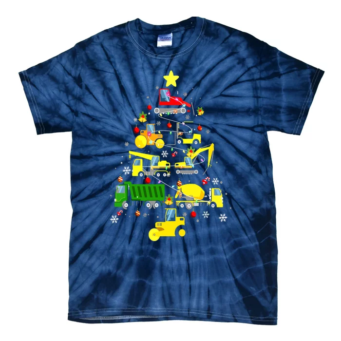 Funny Construction Trucks Christmas Tree Tie-Dye T-Shirt