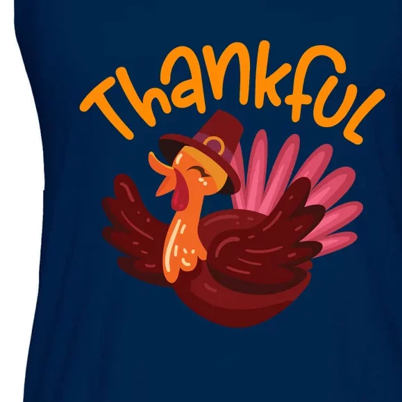 Funny Cute Thankful Turkey, Happpy Thanksgiving Day Autumn Fall Ladies Essential Flowy Tank