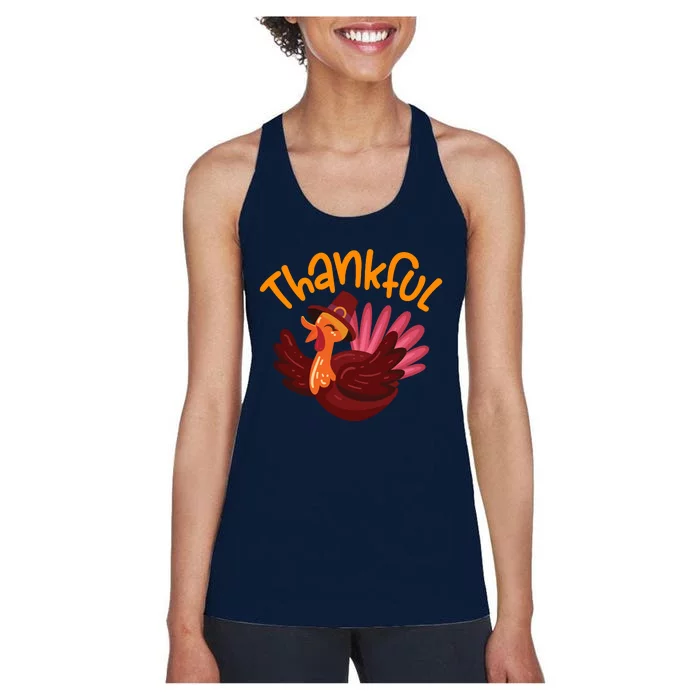 Funny Cute Thankful Turkey, Happpy Thanksgiving Day Autumn Fall Women's Racerback Tank