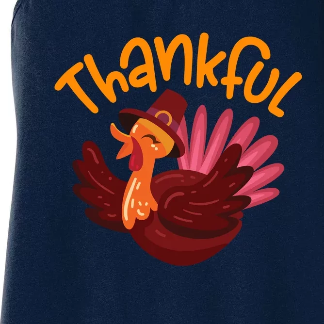 Funny Cute Thankful Turkey, Happpy Thanksgiving Day Autumn Fall Women's Racerback Tank