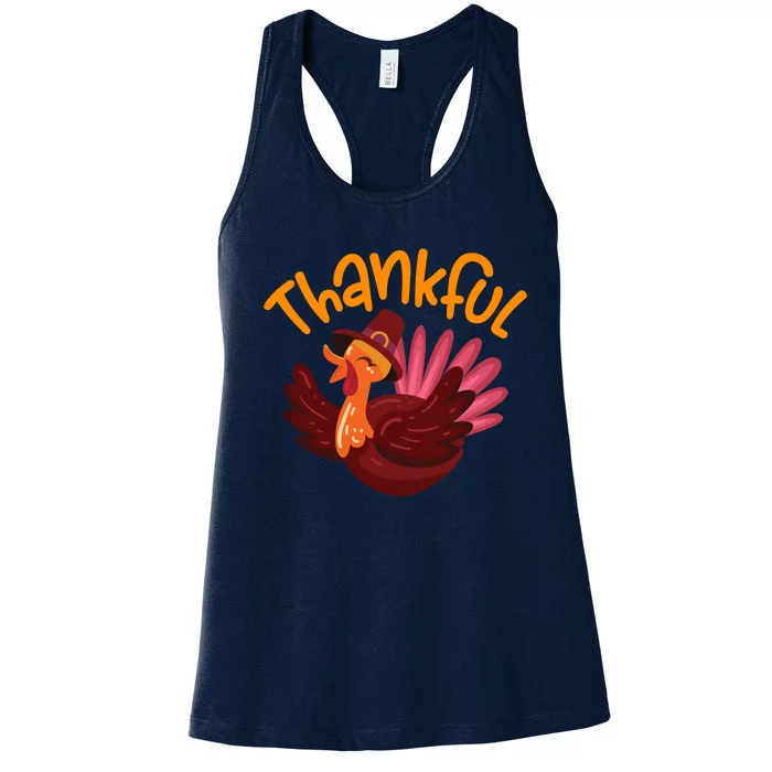 Funny Cute Thankful Turkey, Happpy Thanksgiving Day Autumn Fall Women's Racerback Tank