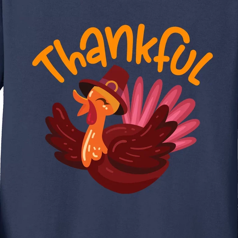 Funny Cute Thankful Turkey, Happpy Thanksgiving Day Autumn Fall Kids Long Sleeve Shirt