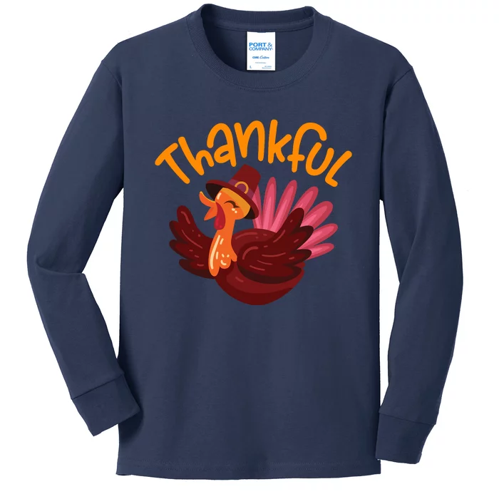 Funny Cute Thankful Turkey, Happpy Thanksgiving Day Autumn Fall Kids Long Sleeve Shirt