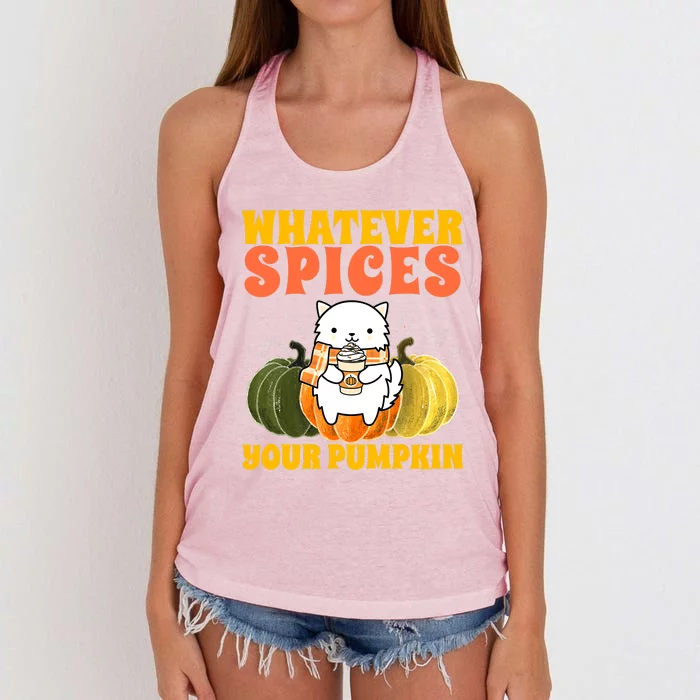 Funny Cute Thanksgiving Whatever Spices Your Pumpkin Autumn Women's Knotted Racerback Tank