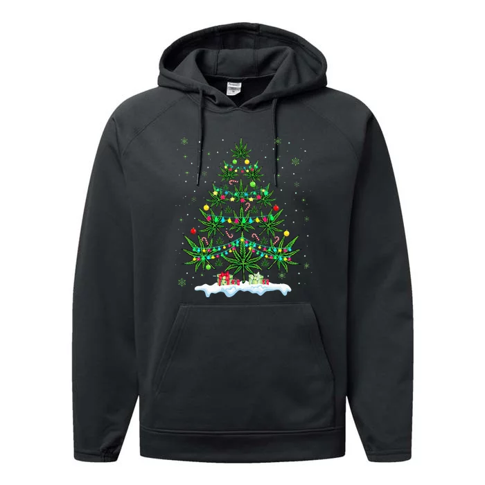 Festive Cannabis Tree Hilarious Xmas Decor for Marijuana Enthusiasts Performance Fleece Hoodie