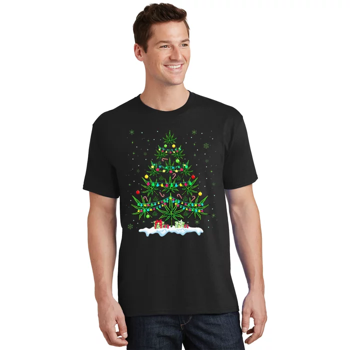 Festive Cannabis Tree Hilarious Xmas Decor for Marijuana Enthusiasts T-Shirt