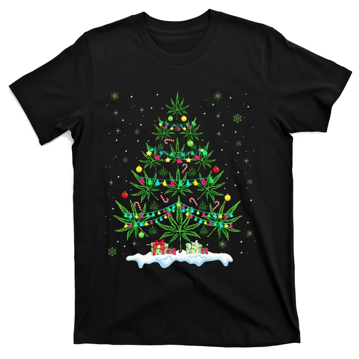 Festive Cannabis Tree Hilarious Xmas Decor for Marijuana Enthusiasts T-Shirt