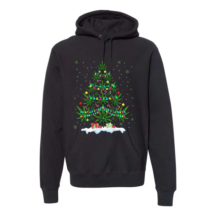 Festive Cannabis Tree Hilarious Xmas Decor for Marijuana Enthusiasts Premium Hoodie