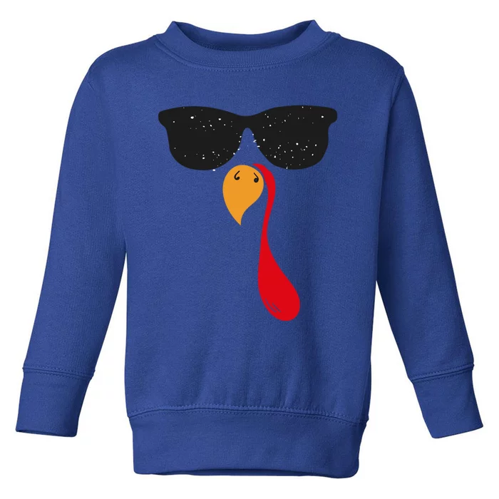 Funny Cool Turkey Face With Sunglasses Thanksgiving Day Meaningful Gift Toddler Sweatshirt