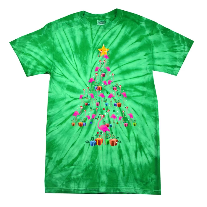 Flamingo Christmas Tree Cute Flamingos Holiday Decor Tie-Dye T-Shirt