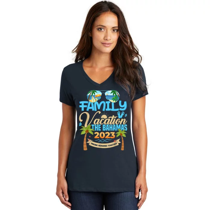 Family Cruise The Bahamas Happy Summer Matching Vacation Happy Women's V-Neck T-Shirt