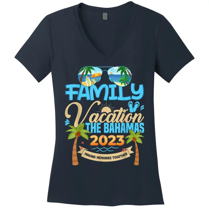 Family Cruise The Bahamas Happy Summer Matching Vacation Happy Women's V-Neck T-Shirt