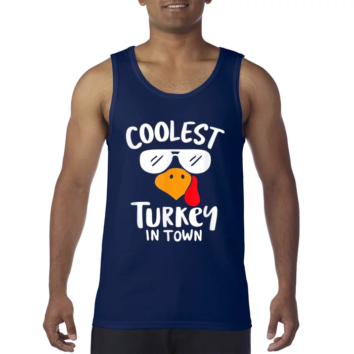 Funny Coolest Turkey In Town Boys Thanksgiving Autumn Tank Top