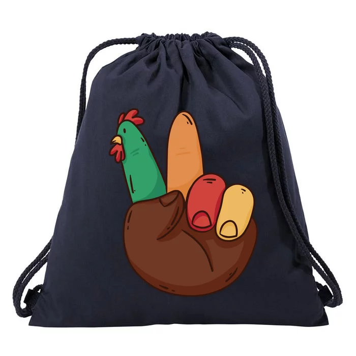 Funny Cute Turkey Hand Peace Sign Holiday Drawstring Bag