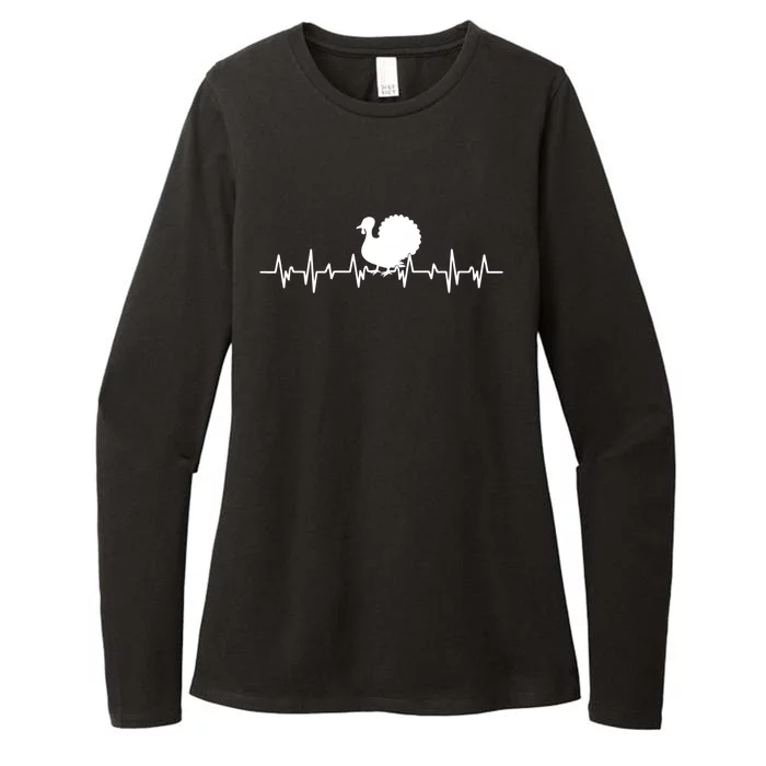 Funny Cute Turkey Heartbeat Thanksgiving Day Bird Fall Autumn Gift Womens CVC Long Sleeve Shirt