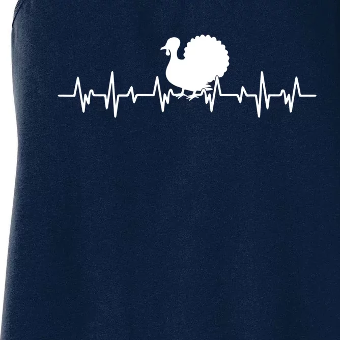 Funny Cute Turkey Heartbeat Thanksgiving Day Bird Fall Autumn Gift Women's Racerback Tank