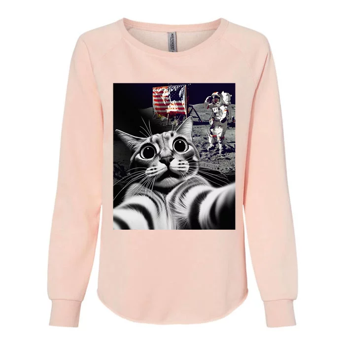 Funny Cat Takes Selfie Moon Landing Cat Selfie Womens California Wash Sweatshirt