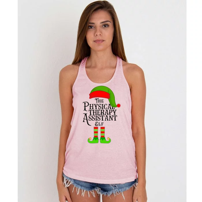 Funny Christmas The Physical Therapy Assistant Elf Women's Knotted Racerback Tank