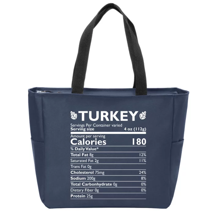 Funny Cute Turkey Nutrition Thanksgiving Gift Zip Tote Bag