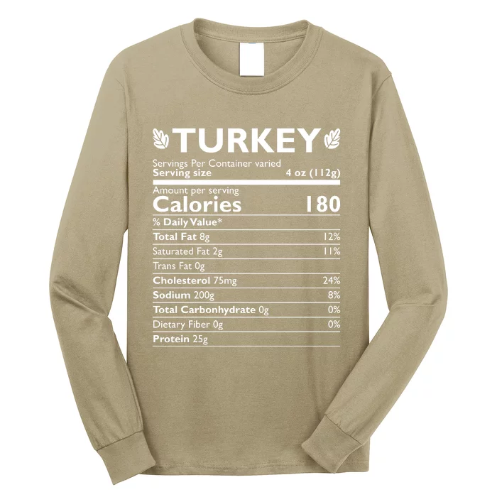 Funny Cute Turkey Nutrition Thanksgiving Gift Long Sleeve Shirt