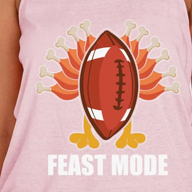 Funny Cute Thanksgiving Feast Mode Turkey Football Women's Knotted Racerback Tank