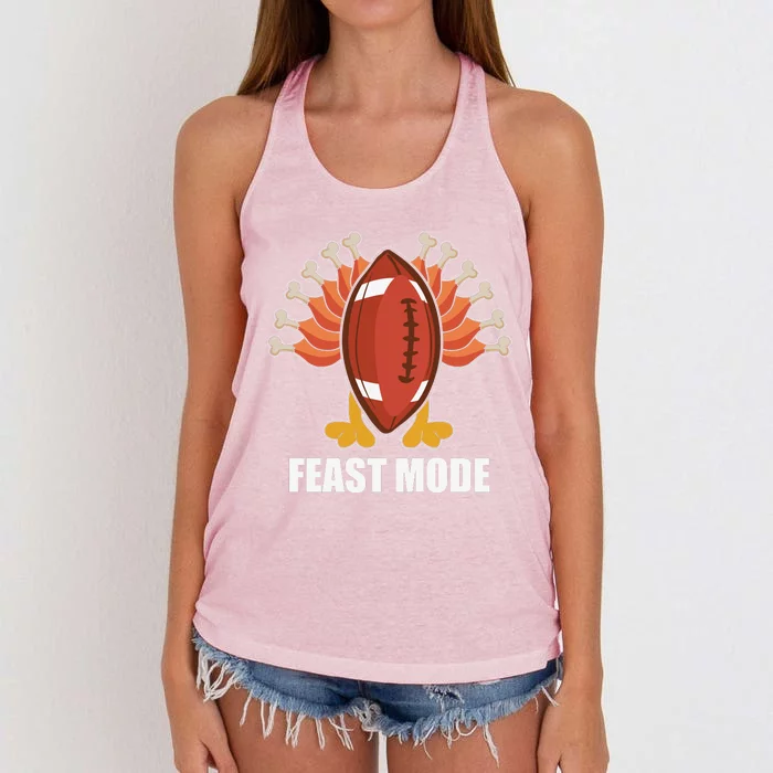 Funny Cute Thanksgiving Feast Mode Turkey Football Women's Knotted Racerback Tank