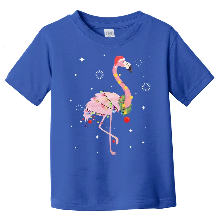 Flamingo Christmas Tree Lights Santa Hat Xmas Gifts Toddler T-Shirt