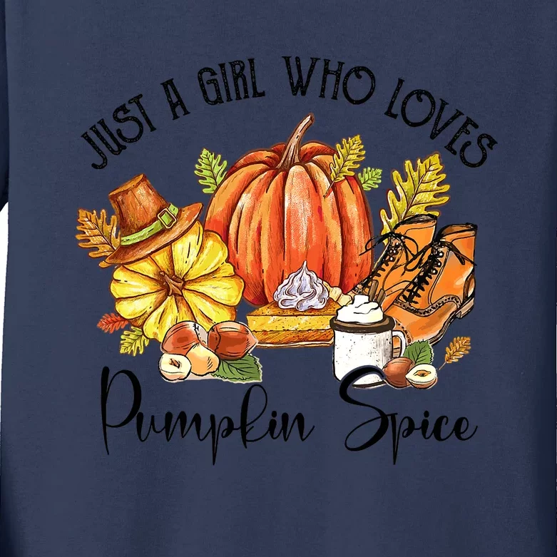 Funny Cute Thanksgiving Pumpkin Spice Autumn Lover Girls Kids Long Sleeve Shirt