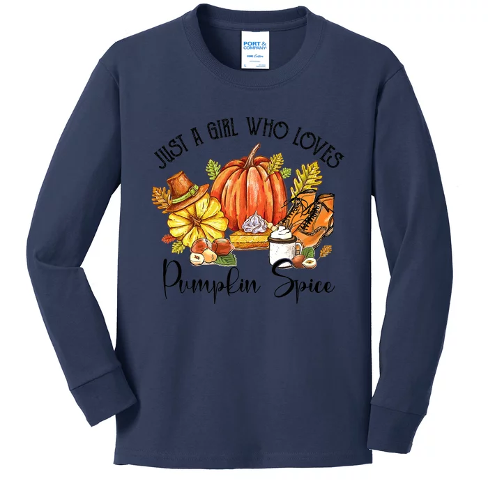 Funny Cute Thanksgiving Pumpkin Spice Autumn Lover Girls Kids Long Sleeve Shirt