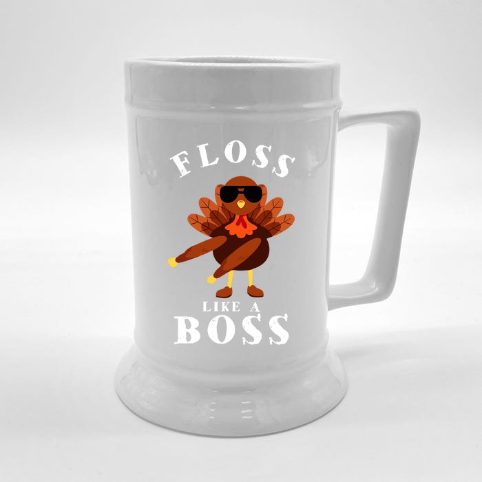 Funny Cute Thanksgiving Floss Like A Boss Turkey Pilgrim Boys Girl Thanksgivin Front & Back Beer Stein